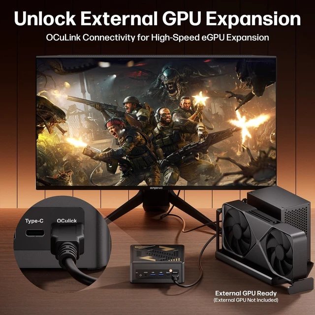 Alt view image 4 of 7 - Mytrix Mini PC, AMD Ryzen AI 9 HX 470, 16GB DDR5 1TB PCIe4.0 SSD, OCuLink