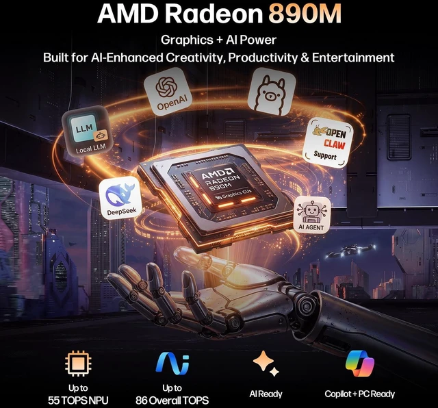 Alt view image 3 of 7 - Mytrix Mini PC, AMD Ryzen AI 9 HX 470, 16GB DDR5 1TB PCIe4.0 SSD, OCuLink