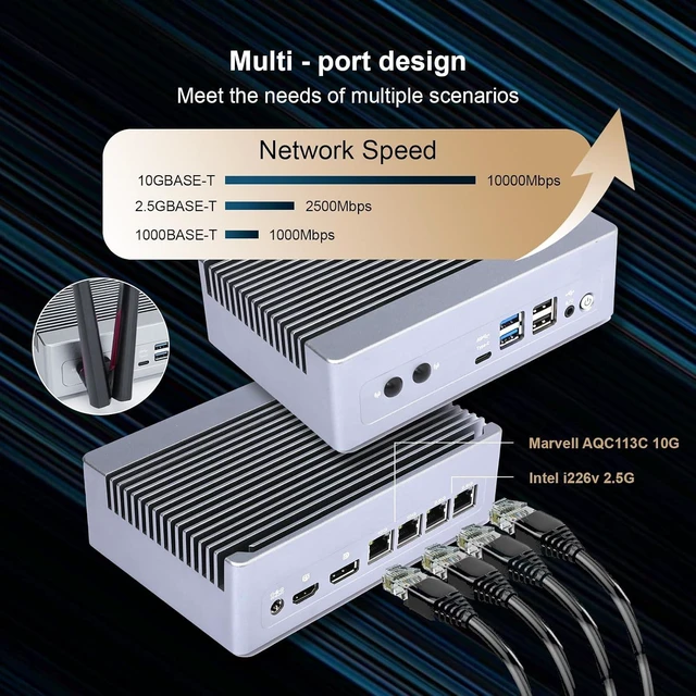 Alt view image 7 of 7 - N305 Mini PC Firewall,Dual 2.5G&10G LAN Home Server(Barebone)