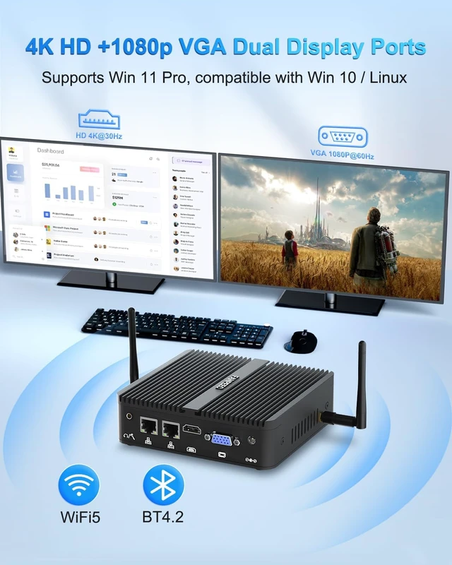 Alt view image 5 of 7 - FANPEEC Industrial Fanless Mini PC J5005 8GB DDR4 256GB MSATA SSD