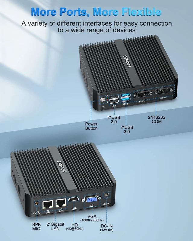 Alt view image 3 of 7 - FANPEEC Industrial Fanless Mini PC J5005 8GB DDR4 256GB MSATA SSD