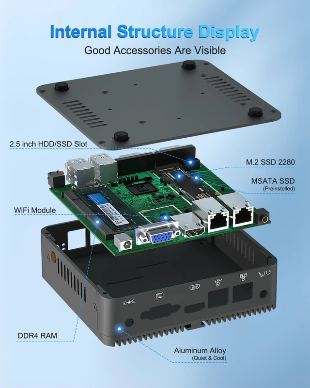 Alt view image 4 of 7 - FANPEEC Industrial Fanless Mini PC J5005 8GB DDR4 256GB MSATA SSD