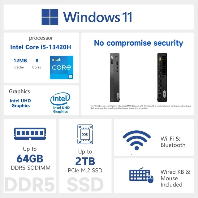 Alt view image 2 of 7 - Lenovo ThinkCentre neo 50q Gen 4 Tiny 1L Mini Desktop Computer for Business