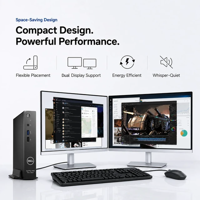 Alt view image 5 of 7 - Customized Dell Thin Client Business Desktop, Intel Celeron N5105 (4 Cores, Up to 2.9GHz), 8GB/ 16GB/ 32GB DDR4 RAM, 256GB/ 512GB/ 1TB PCIe SSD, 2 DP, RJ45, Wi-Fi, Bluetooth, Windows 11 Pro
