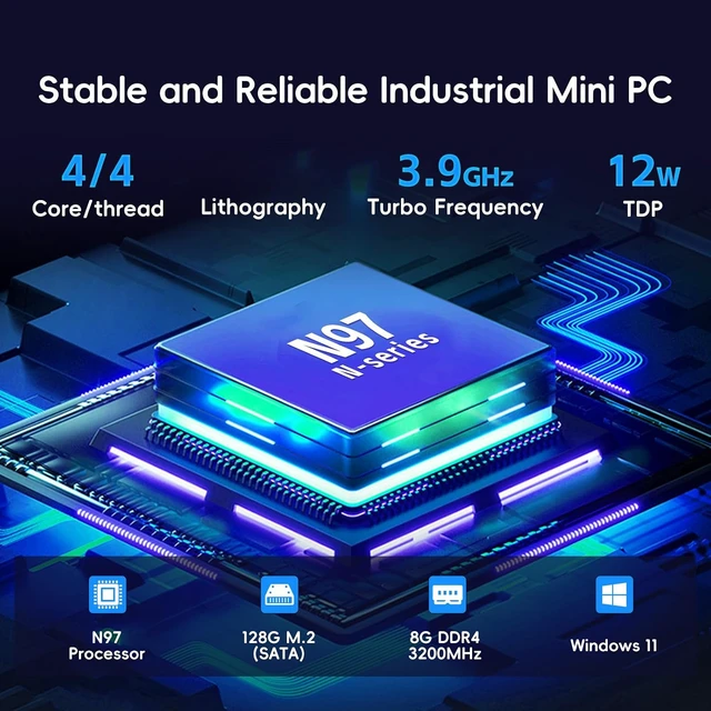 Alt view image 2 of 6 - 4*RJ45 Network Ports Industrial mini PC,Fanless mini pc Alder Lake-N97 Quad-core 8GB+128GB, 1*HDMI, 2*USB3.2, 2*USB2.0, 2*COM RS232/RS485,Windows 11 Pro Linux Samll Desktop Computer