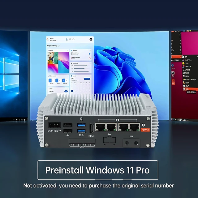 Alt view image 4 of 6 - 4*RJ45 Network Ports Industrial mini PC,Fanless mini pc Alder Lake-N97 Quad-core 8GB+128GB, 1*HDMI, 2*USB3.2, 2*USB2.0, 2*COM RS232/RS485,Windows 11 Pro Linux Samll Desktop Computer