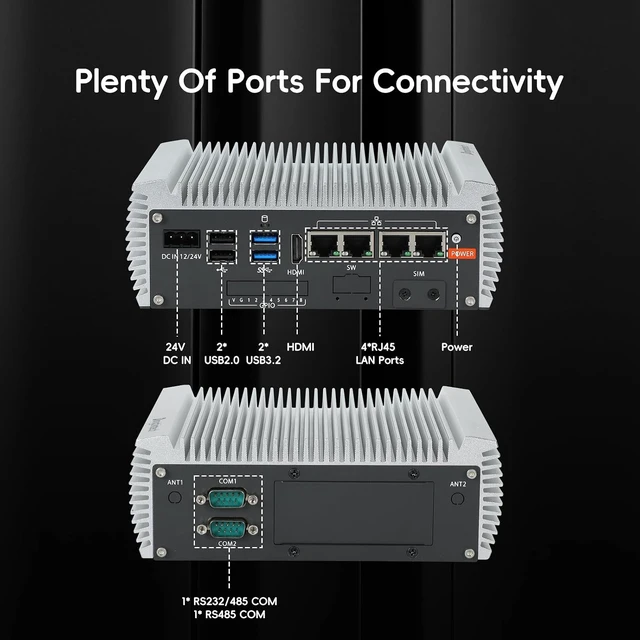 Alt view image 6 of 6 - 4*RJ45 Network Ports Industrial mini PC,Fanless mini pc Alder Lake-N97 Quad-core 8GB+128GB, 1*HDMI, 2*USB3.2, 2*USB2.0, 2*COM RS232/RS485,Windows 11 Pro Linux Samll Desktop Computer