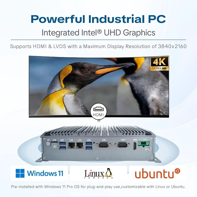 Alt view image 2 of 7 - Industrial PC Fanless Mini PC,Windows 11 Pro,Intel Core i5-1235U,16GB DDR4 RAM,256GB SSD,WiFi/BT,4K HDMI,LAN×2,4×RS232,2×RS485,6×USB,GPIO,LVDS,TPM2.0,Industrial Computer Support Power On Auto