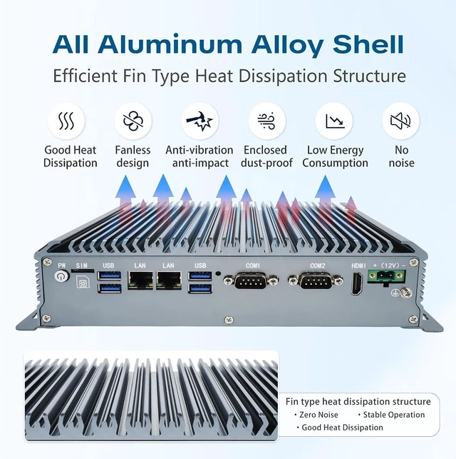 Alt view image 4 of 7 - Industrial PC Fanless Mini PC,Windows 11 Pro,Intel Core i5-1235U,16GB DDR4 RAM,256GB SSD,WiFi/BT,4K HDMI,LAN×2,4×RS232,2×RS485,6×USB,GPIO,LVDS,TPM2.0,Industrial Computer Support Power On Auto