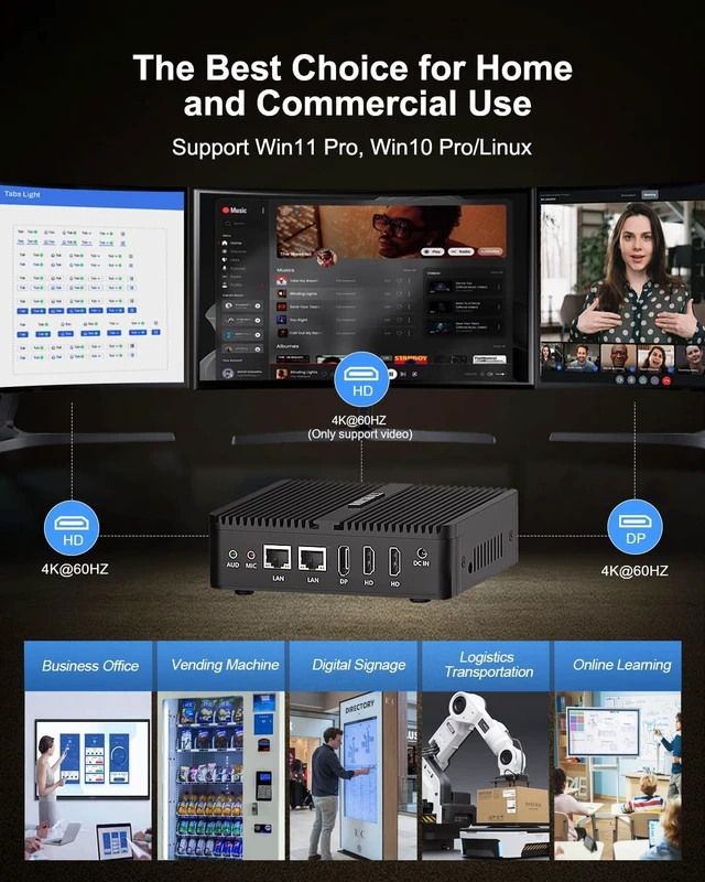 Alt view image 5 of 7 - Fanless N95 Mini PC 12V Industrial pc 4K Triple Display, 2x RS232 COM