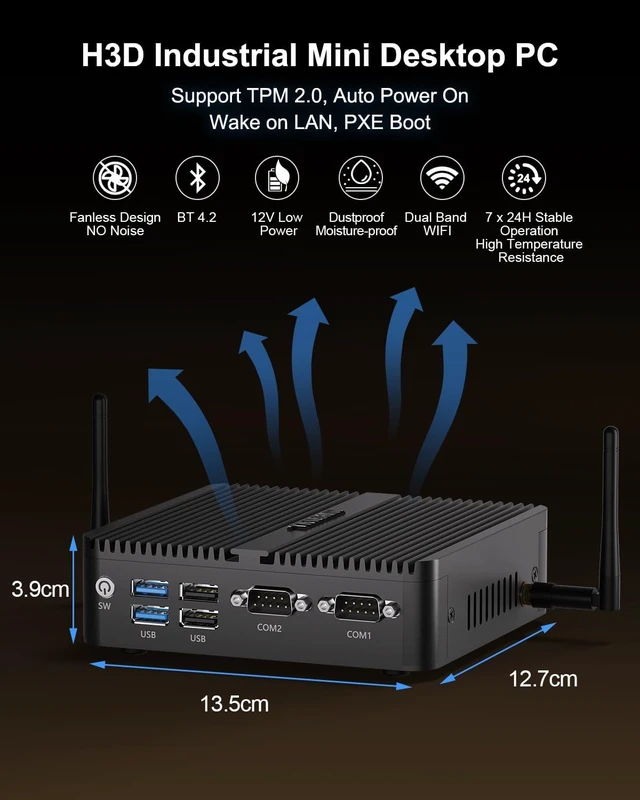 Alt view image 6 of 7 - Fanless N95 Mini PC 12V Industrial pc 4K Triple Display, 2x RS232 COM