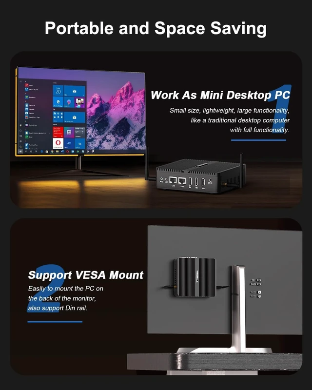 Alt view image 7 of 7 - Fanless N95 Mini PC 12V Industrial pc 4K Triple Display, 2x RS232 COM