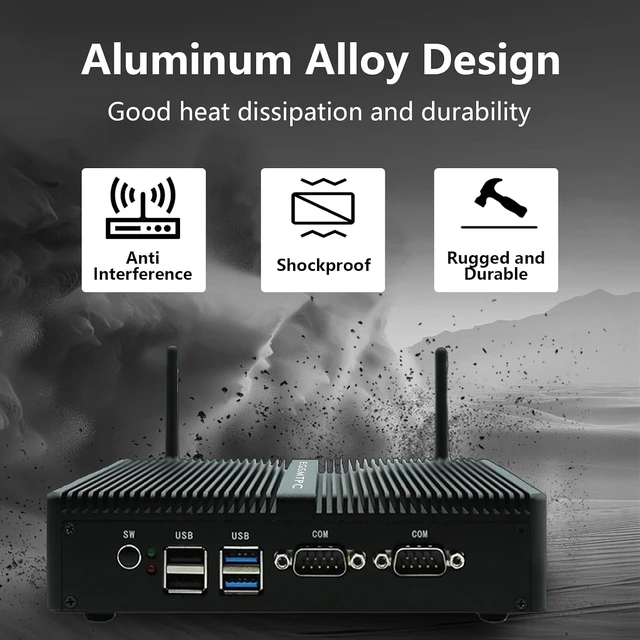 Alt view image 5 of 7 - Fanless Mini PC, Industrial PC Pentium Silver 4200UC, 8GB RAM, 512GB SSD, Windows 11 Pro, HD VGA Dual Display, 2 RS232 COM, Dual Gigabit Ethernet, WiFi 5, BT