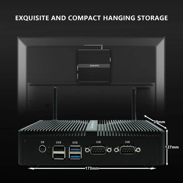Alt view image 6 of 7 - Fanless Mini PC, Industrial PC Pentium Silver 4200UC, 8GB RAM, 512GB SSD, Windows 11 Pro, HD VGA Dual Display, 2 RS232 COM, Dual Gigabit Ethernet, WiFi 5, BT