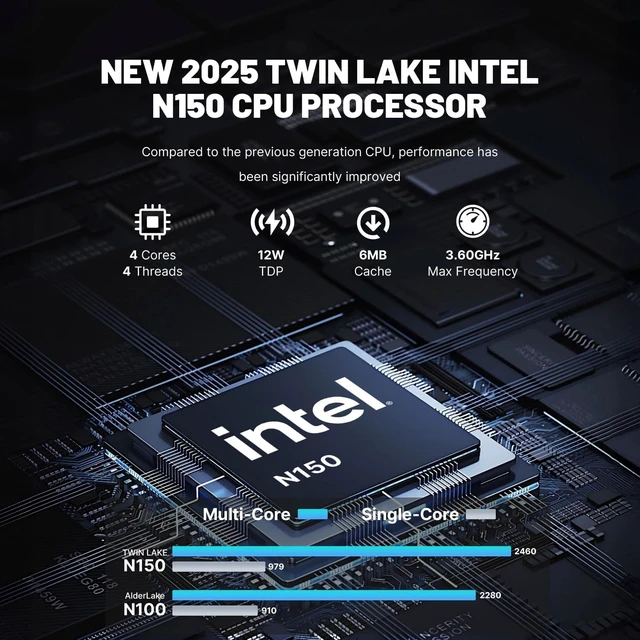 Alt view image 3 of 7 - C2 N150 Mini PC 12GB LPDDR5 512GB PCIe NVMe SSD