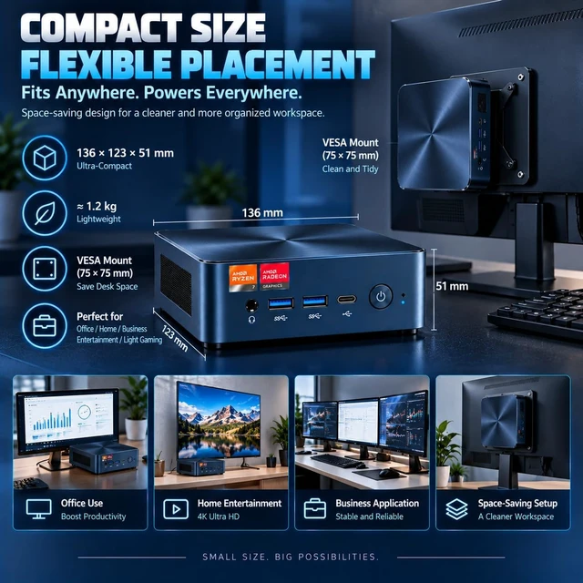 Alt view image 7 of 7 - N7P Gaming Mini PC, AMD Ryzen 7 7840HS (up to 5.1GHz), Without RAM/SSD/OS