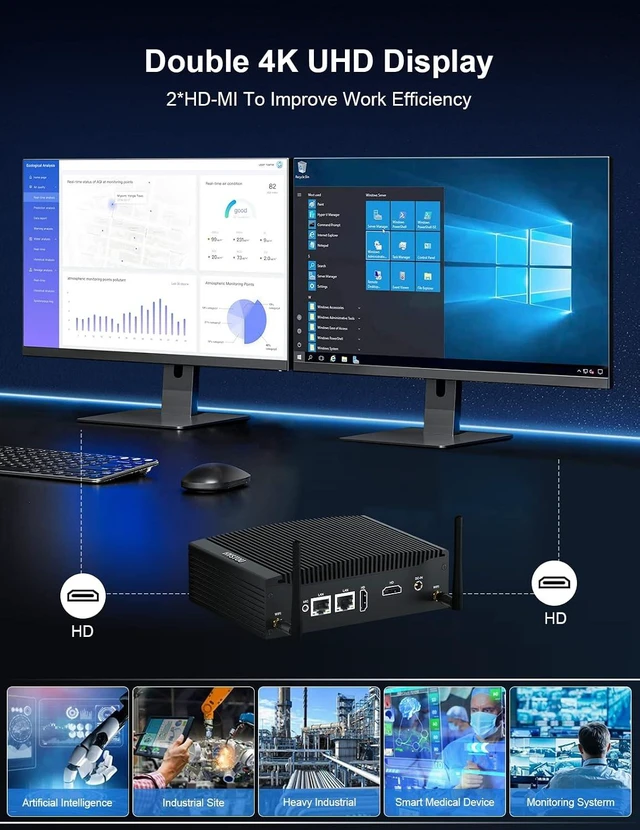Alt view image 2 of 7 - HYSTOU Fanless Mini PC I5-8260U 16GB DDR4 256GB M.2 SSD 4C/8T Industrial pc