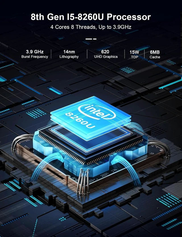 Alt view image 3 of 7 - HYSTOU Fanless Mini PC I5-8260U 16GB DDR4 256GB M.2 SSD 4C/8T Industrial pc