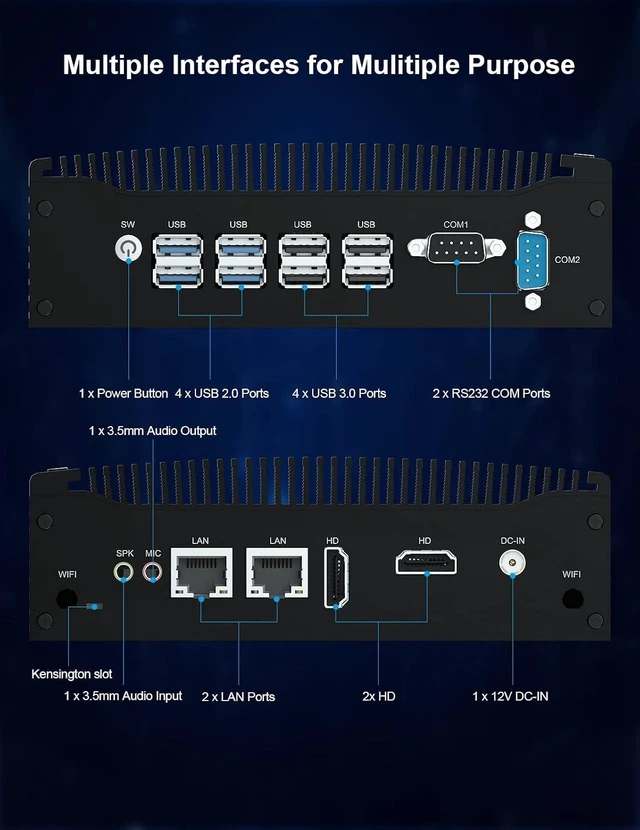 Alt view image 5 of 7 - HYSTOU Fanless Mini PC I5-8260U 16GB DDR4 256GB M.2 SSD 4C/8T Industrial pc