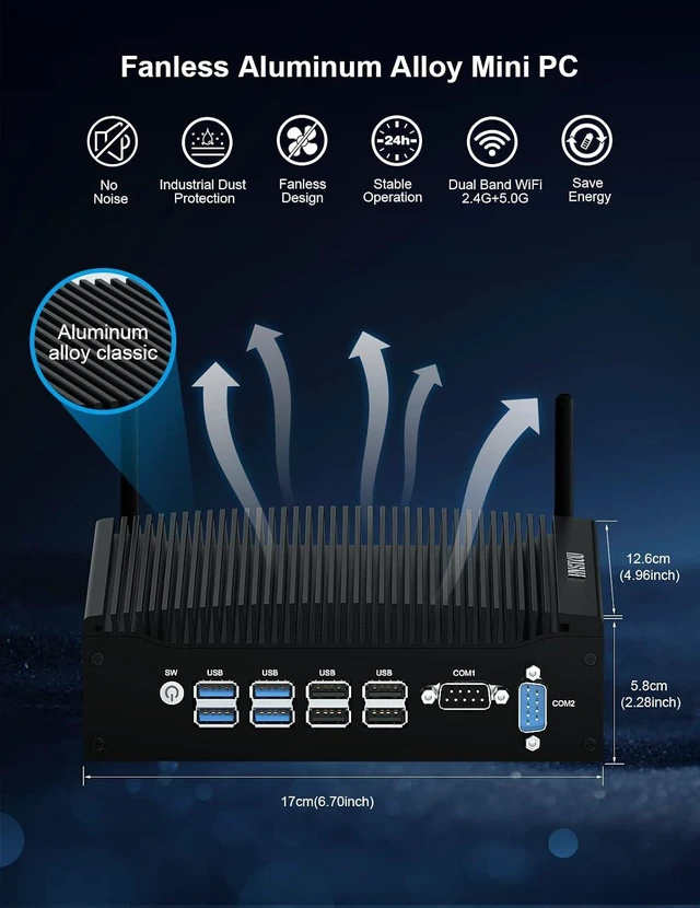 Alt view image 6 of 7 - HYSTOU Fanless Mini PC I5-8260U 16GB DDR4 256GB M.2 SSD 4C/8T Industrial pc