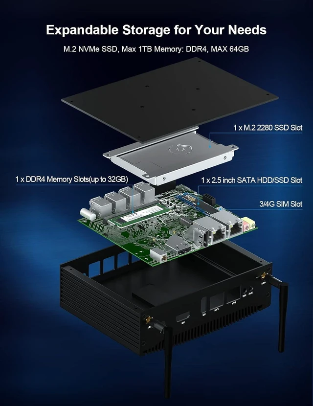 Alt view image 4 of 7 - HYSTOU Fanless Mini PC I5-8260U 16GB DDR4 256GB M.2 SSD 4C/8T Industrial pc