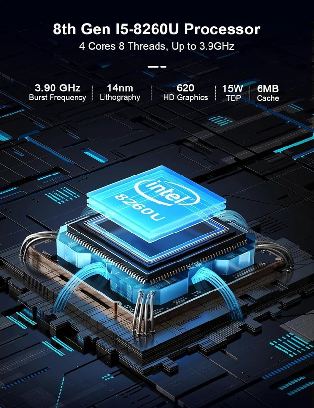 Alt view image 7 of 7 - HYSTOU Fanless Industrial Mini PC I5-8260U(4C/8T) 8GB DDR4 256GB M.2 SSD