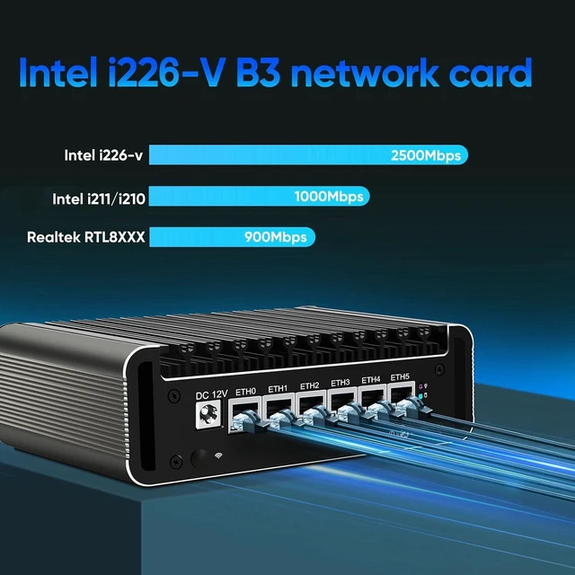 Alt view image 3 of 7 - FakestarPC Firewall Micro Appliance Core 3 100U,6X i226-V 2.5G Fanless Mini PC,4*USB,HDMI,DP,1*RJ45 COM, Industrial PC,No RAM No SSD
