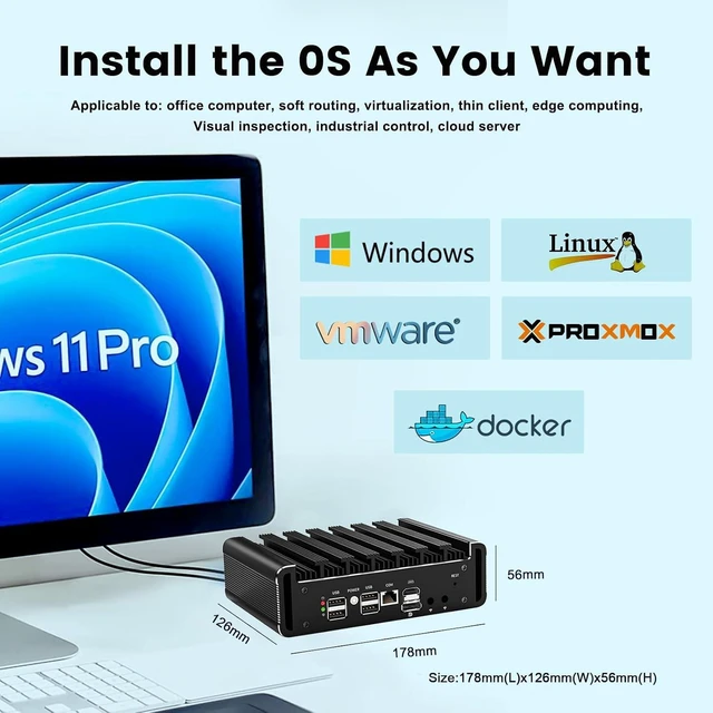 Alt view image 5 of 7 - FakestarPC Firewall Micro Appliance Core 3 100U,6X i226-V 2.5G Fanless Mini PC,4*USB,HDMI,DP,1*RJ45 COM, Industrial PC,No RAM No SSD