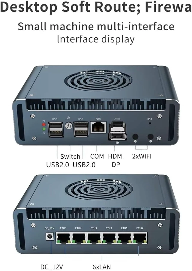 Alt view image 3 of 7 - FakestarPC Firewall Micro Appliance Core 3 i3-N300,6X i226-V 2.5G with Fan Mini PC,4*USB,HDMI,DP,1*RJ45 COM, Industrial PC,No RAM No SSD