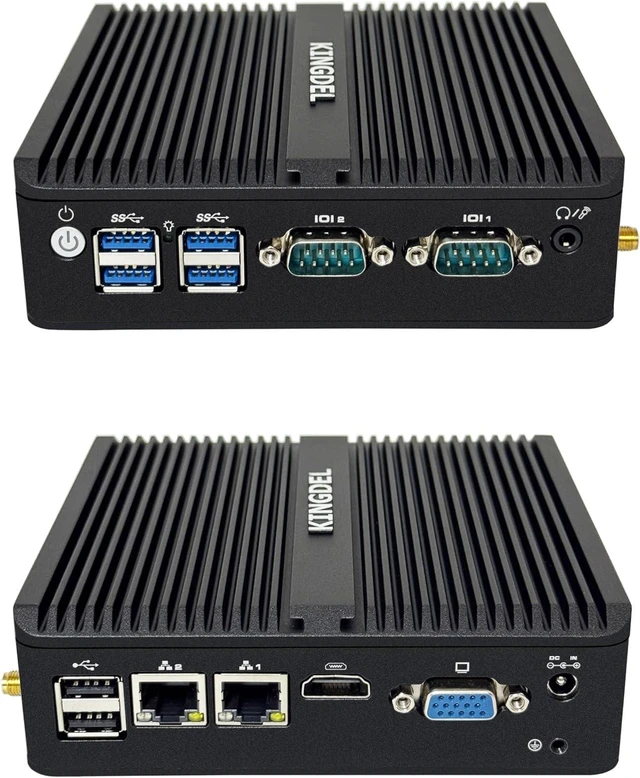 Alt view image 3 of 6 - Fanless Industrial Computer, Mini PC N100/N150 up to 3.60GHz, 16GB DDR4 RAM 1TB NVMe SSD, 2xLAN, 2xCOM RS232, HD+VGA Dual Display 4K: 4096x2160, 4xUSB3.0, Full Metal Case