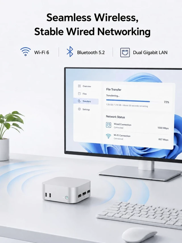 Alt view image 5 of 7 - Mini PC N100 (Turbo 3.4GHz), 12GB LPDDR5 RAM 1TB M.2 SSD Small Desktop Computer, 4K HDMI DP/3 x USB3.2 Wi-Fi 6/BT 5.2, HTPC/Business Office Micro Pc