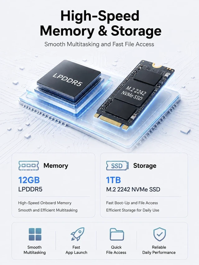 Alt view image 4 of 7 - Mini PC N100 (Turbo 3.4GHz), 12GB LPDDR5 RAM 1TB M.2 SSD Small Desktop Computer, 4K HDMI DP/3 x USB3.2 Wi-Fi 6/BT 5.2, HTPC/Business Office Micro Pc