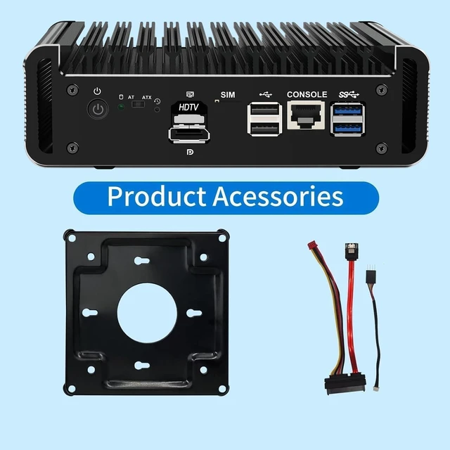 Alt view image 4 of 6 - Fanless Mini PC Firewall,4×i226V 2.5GbE LAN,J6413,Dual DDR4 SODIMM Slots,Dual M.2 NVMe+Dual SATA3.0,Triple Display,Router NAS Micro Computer(No RAM No SSD)