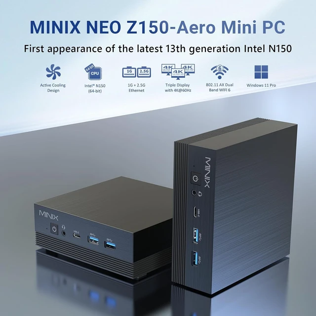 Alt view image 2 of 7 - MINIX Z100-Aero,16GB DDR4, 512GB PCIe 3.0 NVMe SSD Intel 12th Gen N100 Windows 11 Pro Mini PC, 4K Triple Display/1GB+2.5G LAN/USB-A 3.2/USB-C/WiFi 5/BT5.1/Vesa Mount/Support Auto Power On