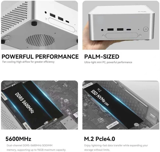 Alt view image 3 of 7 - Mini PC Barebones, Ultra 5-125H (14C/18T,up to 4.5GHz), Supports Quad 4K & 60Hz Display