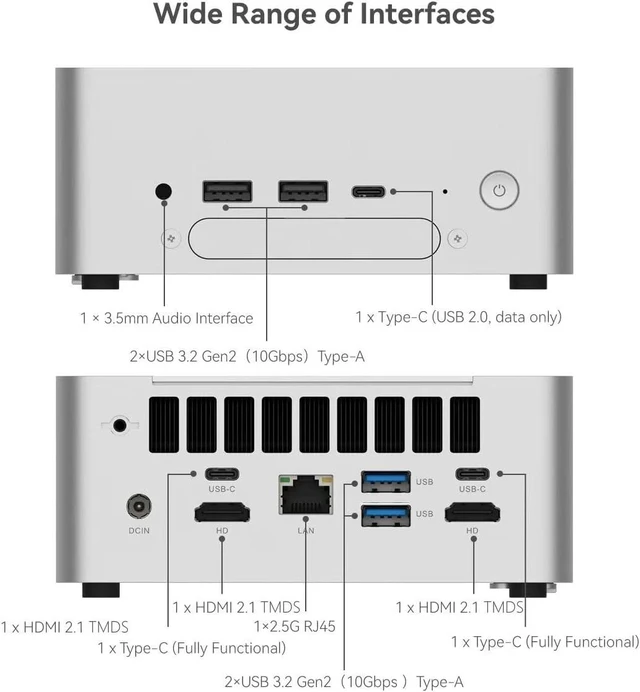 Alt view image 7 of 7 - Mini PC Barebones, Ultra 5-125H (14C/18T,up to 4.5GHz), Supports Quad 4K & 60Hz Display