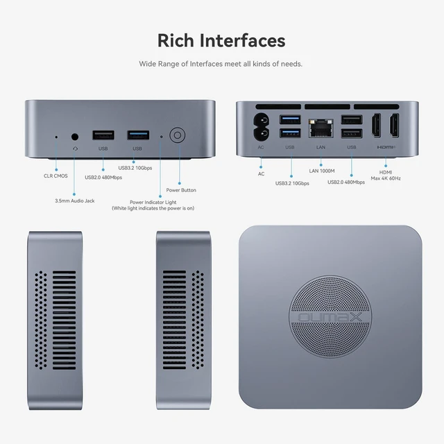 Alt view image 7 of 7 - Mini Desktops PC 12th N95 Up to 3.4GHz 4C 4T 8GB DDR4 256GB M.2 SSD Mini Computers 4TB Expandable/Built-in Power Supply/Fast Heat Dissipation/WiFi 5/BT5.0/Dual HDMI 2.0 4K@60Hz/LAN Port