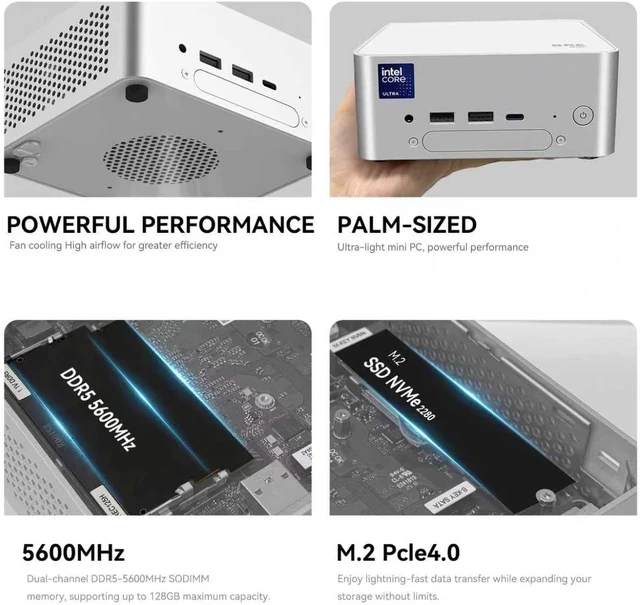 Alt view image 3 of 7 - Mini PC, Ultra 5-225H (14C/14T,up to 4.9GHz), 16GB DDR5 RAM, 512GB PCIe 4.0×4 SSD