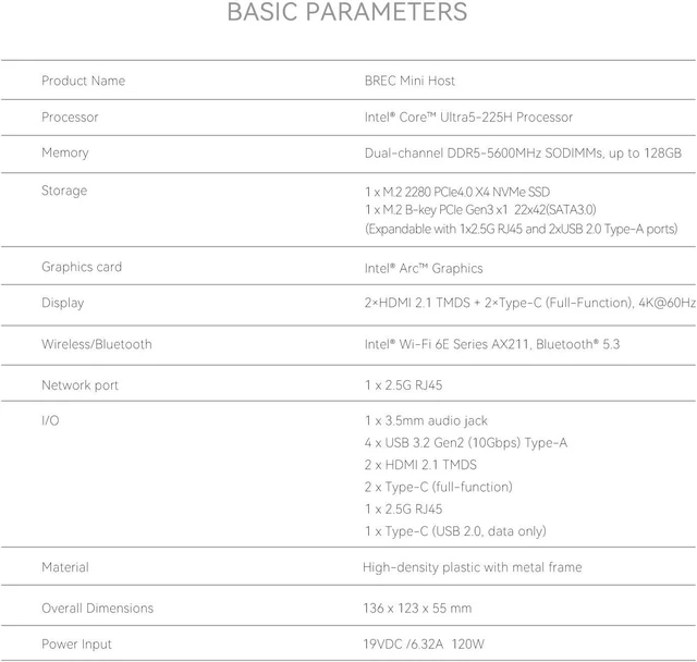 Alt view image 7 of 7 - Mini PC Barebones, Ultra 5-225H (14C/14T,up to 4.9GHz), Supports Quad 4K & 60Hz Display