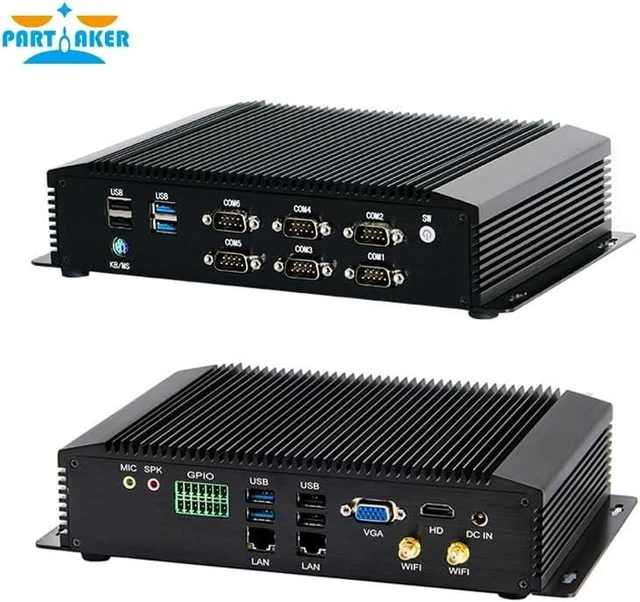 Alt view image 2 of 4 - PARTAKER Industrial Computer, Fanless Mini PC, Win-11 or Linux Ubuntu, I5 8250U 8260U, I27, 2 x LAN, GPIO, 6 x COM RS232 422 485, 16G RAM, 512G SSD