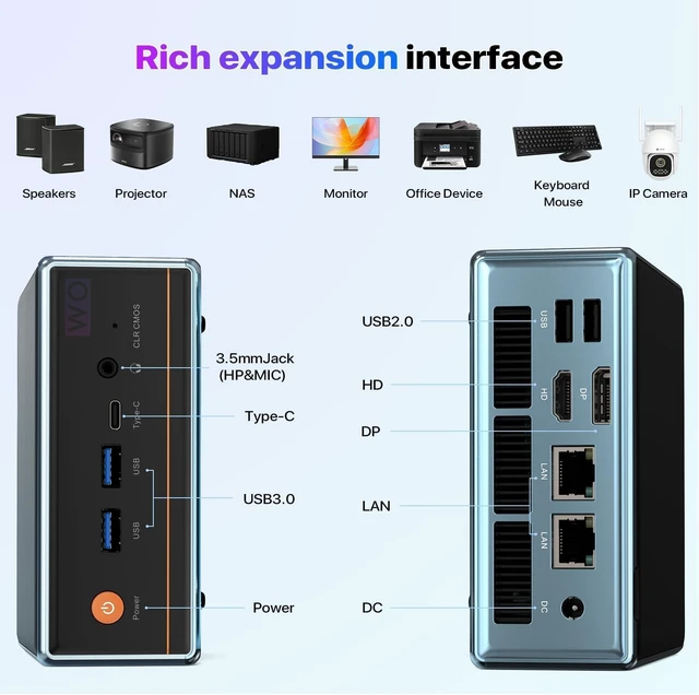 Alt view image 4 of 7 - Trycoo Mini PC AMD Ryzen 5 5500U(4.0GHz) 16GB DDR4 RAM 512GB SSD Mini Computers Support 4K@60Hz Micro PC Triple Output WiFi6 BT5.2 Dual RJ45 USB3.2 Mini Desktop Computer