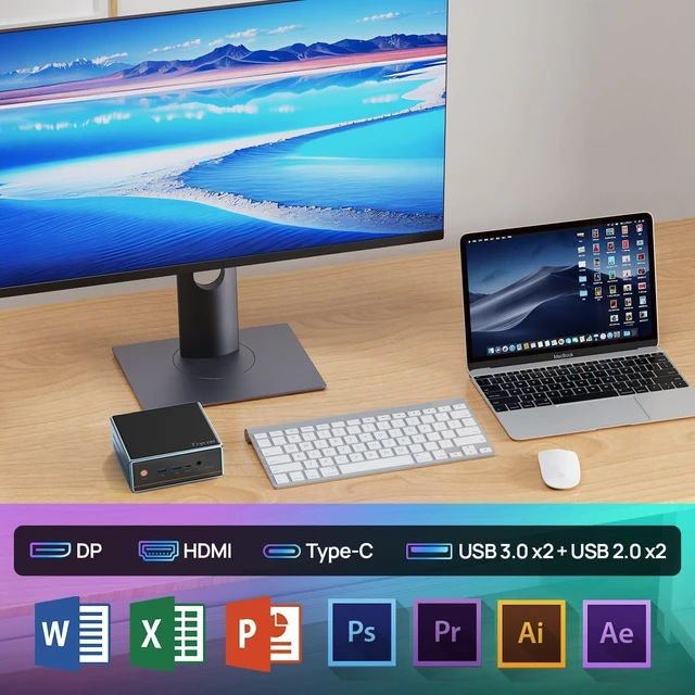Alt view image 5 of 7 - Trycoo Mini PC AMD Ryzen 5 5500U(4.0GHz) 16GB DDR4 RAM 512GB SSD Mini Computers Support 4K@60Hz Micro PC Triple Output WiFi6 BT5.2 Dual RJ45 USB3.2 Mini Desktop Computer