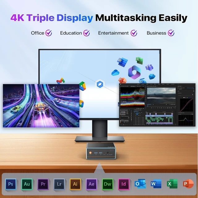 Alt view image 7 of 7 - Trycoo Mini PC AMD Ryzen 5 5500U(4.0GHz) 16GB DDR4 RAM 512GB SSD Mini Computers Support 4K@60Hz Micro PC Triple Output WiFi6 BT5.2 Dual RJ45 USB3.2 Mini Desktop Computer