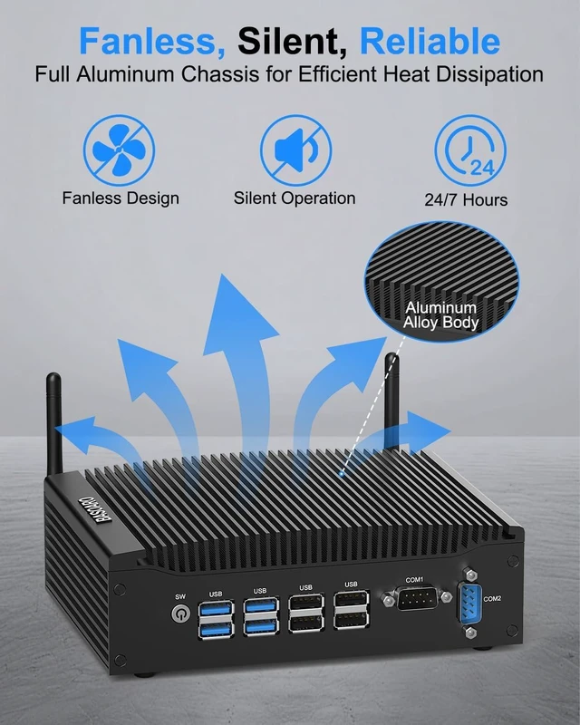 Alt view image 5 of 7 - BASOARO Fanless Industrial Mini PC i5, Mini Computer Win 11 Pro, 16GB RAM 512GB SSD Core i5 8350U Industrial Computer with RS232, RJ45 LAN, 2 HD Display, USB 3.0, Dual Band WiFi, BT, Fanless PC