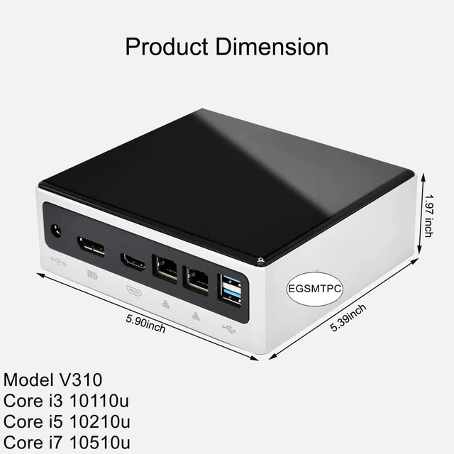 Alt view image 3 of 5 - Mini Gaming PC V310 with 10th Generation i5-10210u Quad Core pre-Installed 8GB DDR4 512GB mSATA SSD WiFi Windows 10 Fast Fast Mini Computer Dual LAN 3 Year WTY