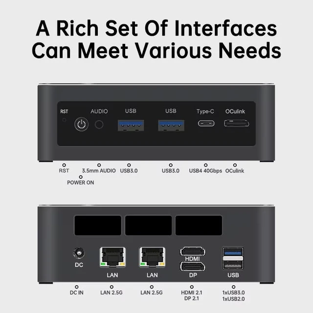 Alt view image 2 of 7 - Ryzen AI 9 HX 370 Gaming Mini PC, USB4, 2x2.5G LAN, 2xNVMe, Win11, Metal
