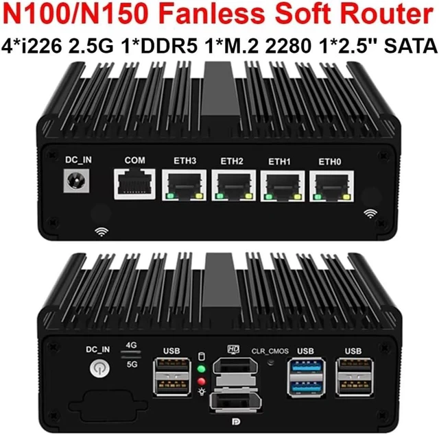 Alt view image 6 of 7 - Firewall Mini PC Quad Core N150, DDR5 1*M NvME,5G/4G/3G SIM Slot, 4 x 2.5GbE i226V LAN Fanless Computer Hardware, Micro Router Appliance, AES-NI, OPNsense, TypeA Port,8GB RAM 128GB SSD
