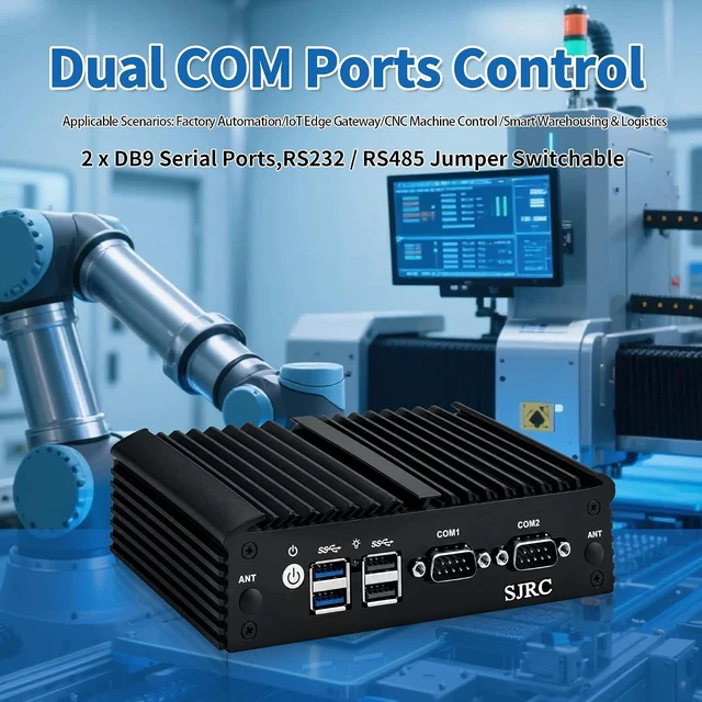 Alt view image 3 of 7 - SJRC Mini PC Celeron J4125, Fanless Industrial Computer with 2X RS232/RS485 COM, 2 x Gigabit LAN, Micro Embedded Computer Box, 16GB DDR4 RAM 512GB mSATA SSD, SIM, mPCIe, HD, VGA