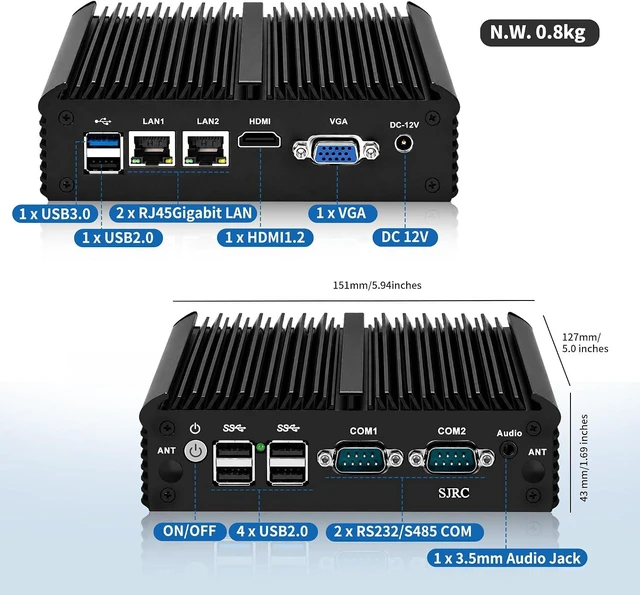 Alt view image 6 of 7 - SJRC Mini PC Celeron J4125, Fanless Industrial Computer with 2X RS232/RS485 COM, 2 x Gigabit LAN, Micro Embedded Computer Box, 16GB DDR4 RAM 512GB mSATA SSD, SIM, mPCIe, HD, VGA
