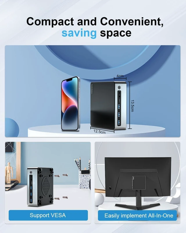 Alt view image 7 of 7 - VENOEN Mini PC 13th Gen i7 1360P NUC 13 Pro Mini Computer(12C/16T), 8GB DDR5 500GB NVME SSD W11 Pro Mini Desktop PC, HD/DP/USB-C Triple Display, Wi-Fi 6, BT 5.2, Home Office Business PC